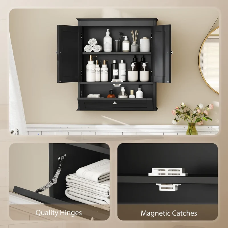 Medicine Cabinet With Adjustable Shelf, Recessed Panels, Black