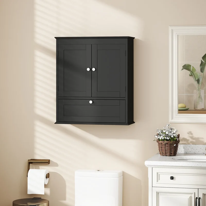 Medicine Cabinet With Adjustable Shelf, Recessed Panels, Black