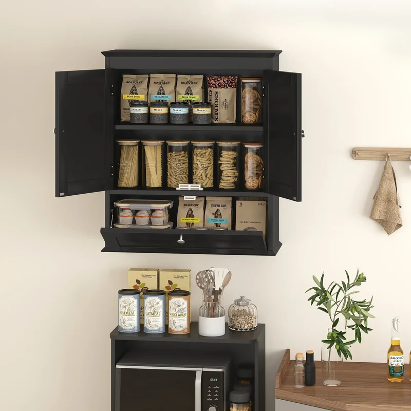Medicine Cabinet With Adjustable Shelf, Recessed Panels, Black