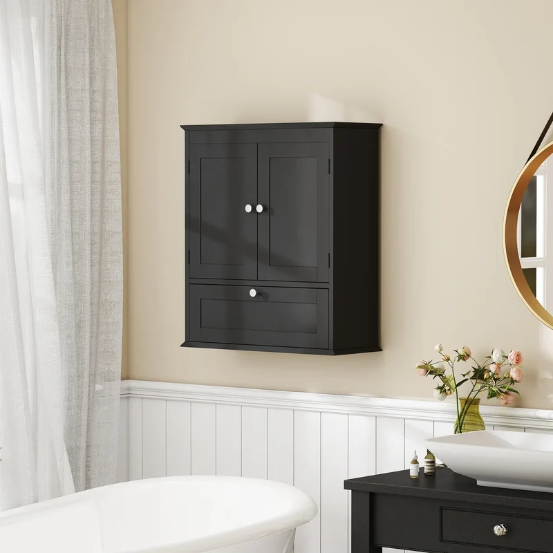 Medicine Cabinet With Adjustable Shelf, Recessed Panels, Black