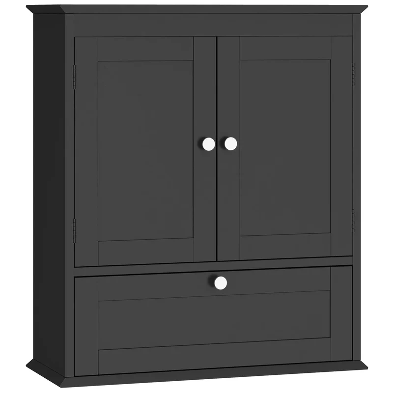 Medicine Cabinet With Adjustable Shelf, Recessed Panels, Black