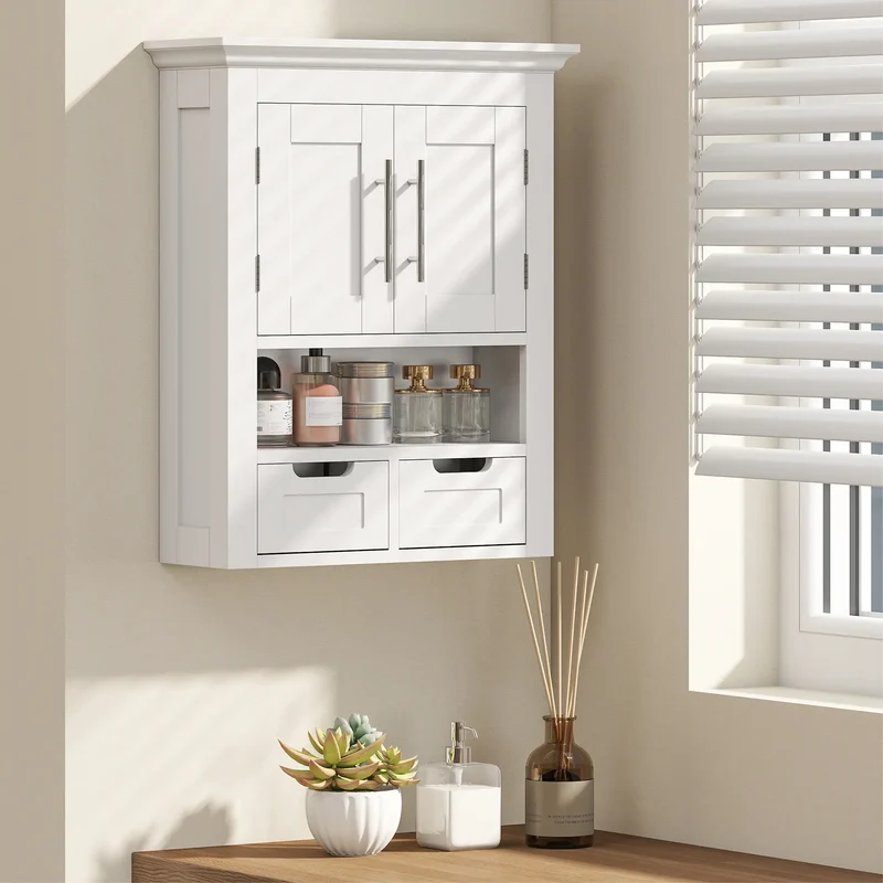White Wall Cabinet, Medicine Cabinet With Shelf, 24 Inch, White
