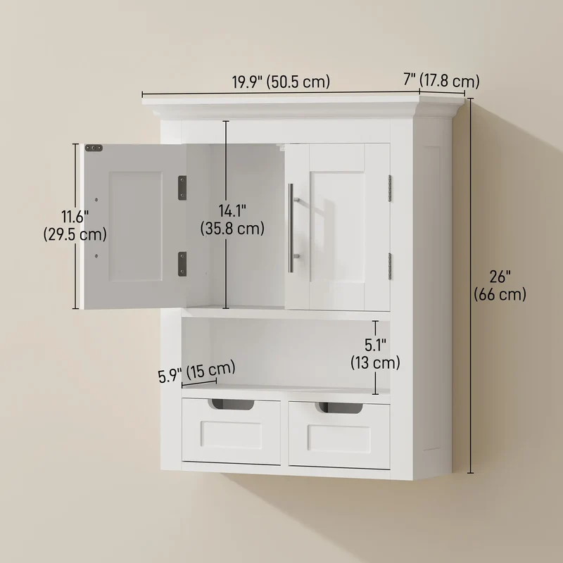 White Wall Cabinet, Medicine Cabinet With Shelf, 24 Inch, White