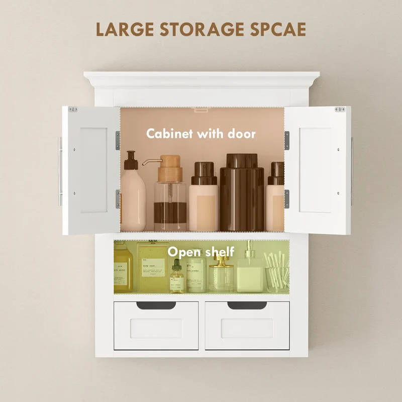 White Wall Cabinet, Medicine Cabinet With Shelf, 24 Inch, White