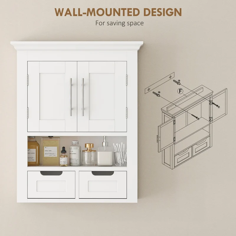 White Wall Cabinet, Medicine Cabinet With Shelf, 24 Inch, White