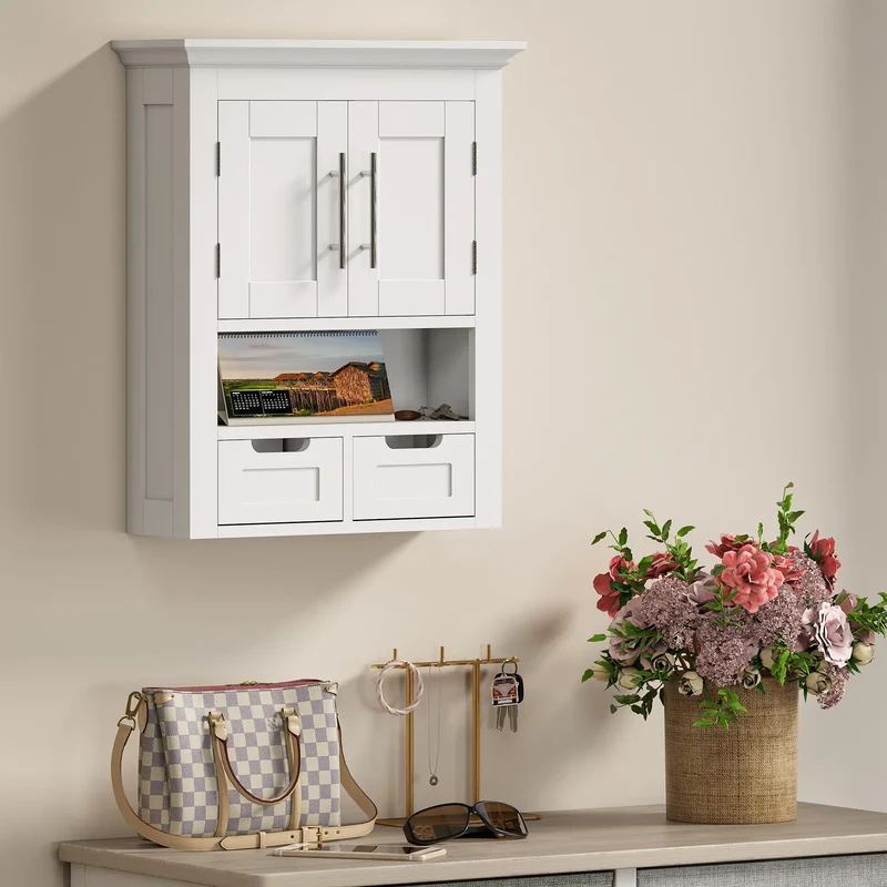White Wall Cabinet, Medicine Cabinet With Shelf, 24 Inch, White