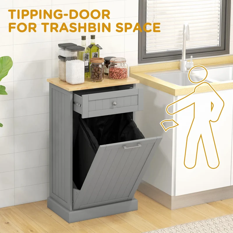 Kitchen Tilt Out Trash Bin Cabinet, Free Standing, Grey