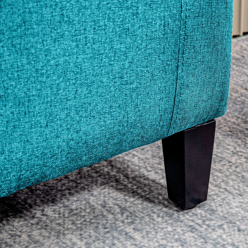 Linen Upholstered Storage Ottoman Bench, Tufted Design, Green