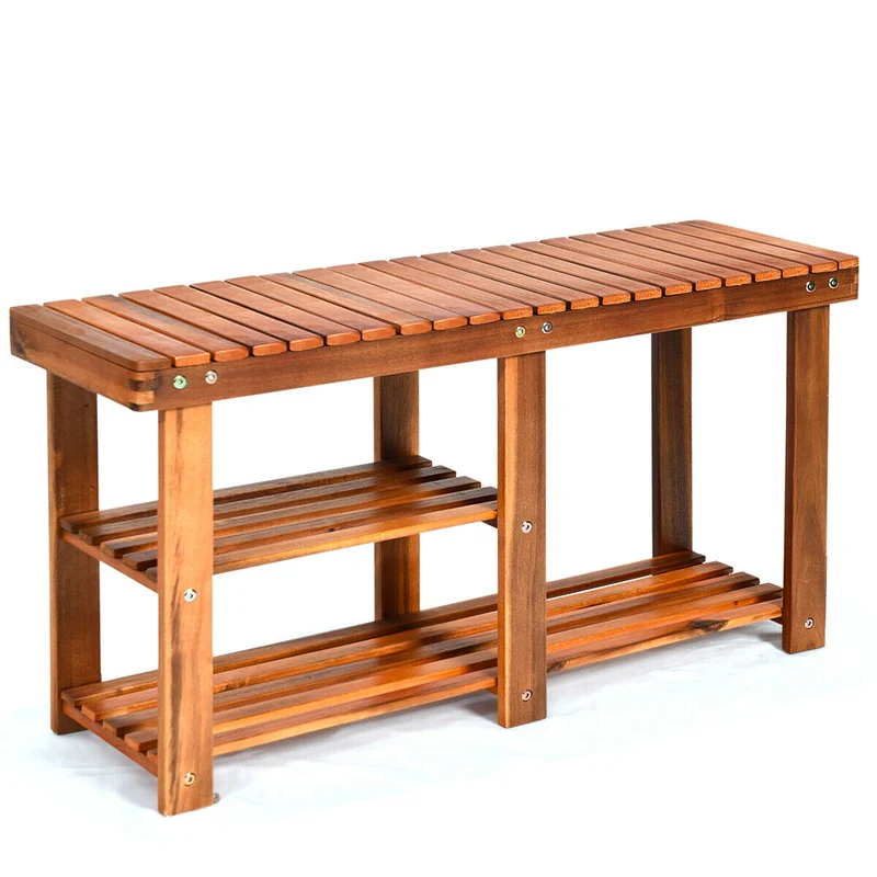 3-Tier Wooden Shoe Organizer With Seat, Natural