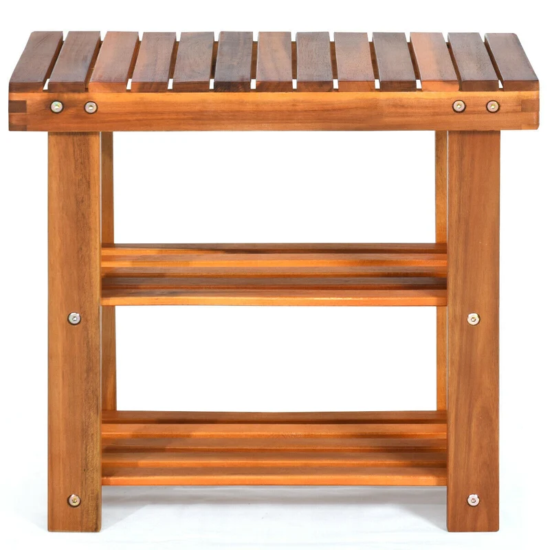 3-Tier Wood Shoe Bench Boots Organizer, Natural