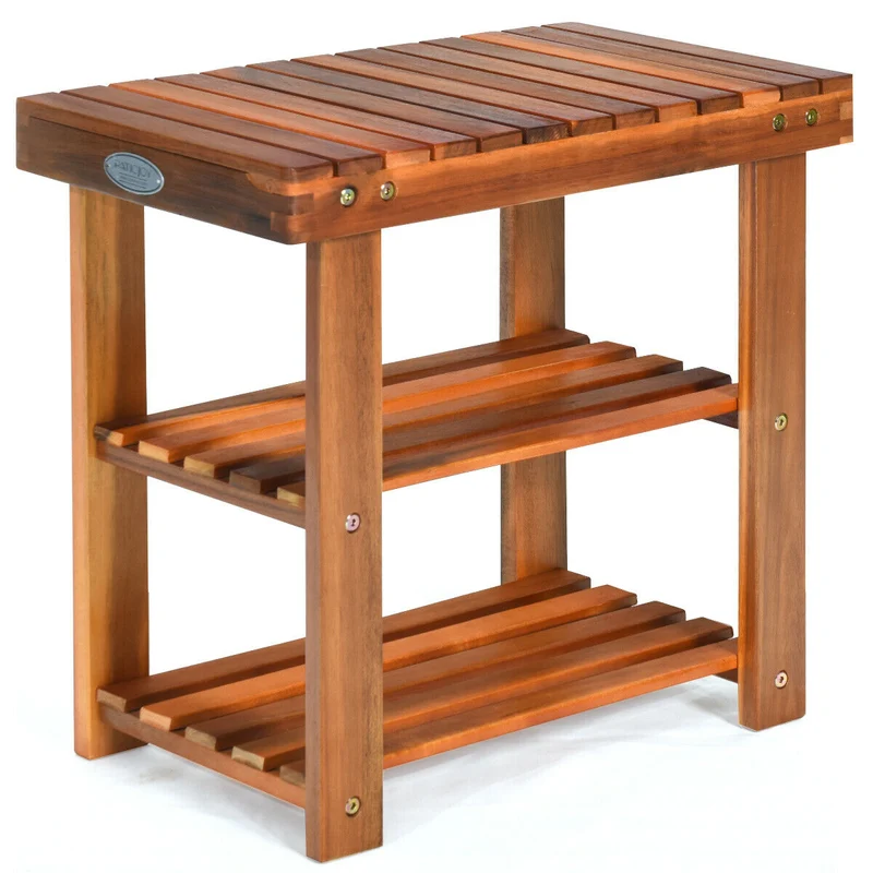 3-Tier Wood Shoe Bench Boots Organizer, Natural