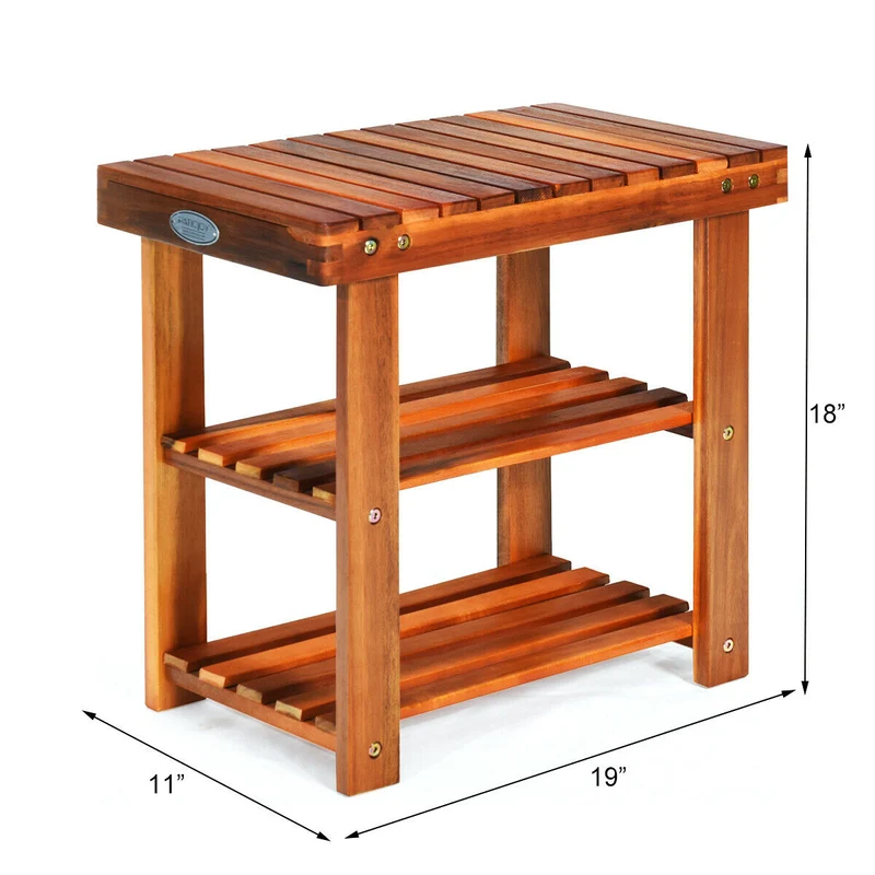 3-Tier Wood Shoe Bench Boots Organizer, Natural