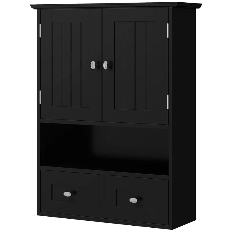 Medicine Cabinet, Bathroom Wall Cabinet with Shelf, Drawers, Black