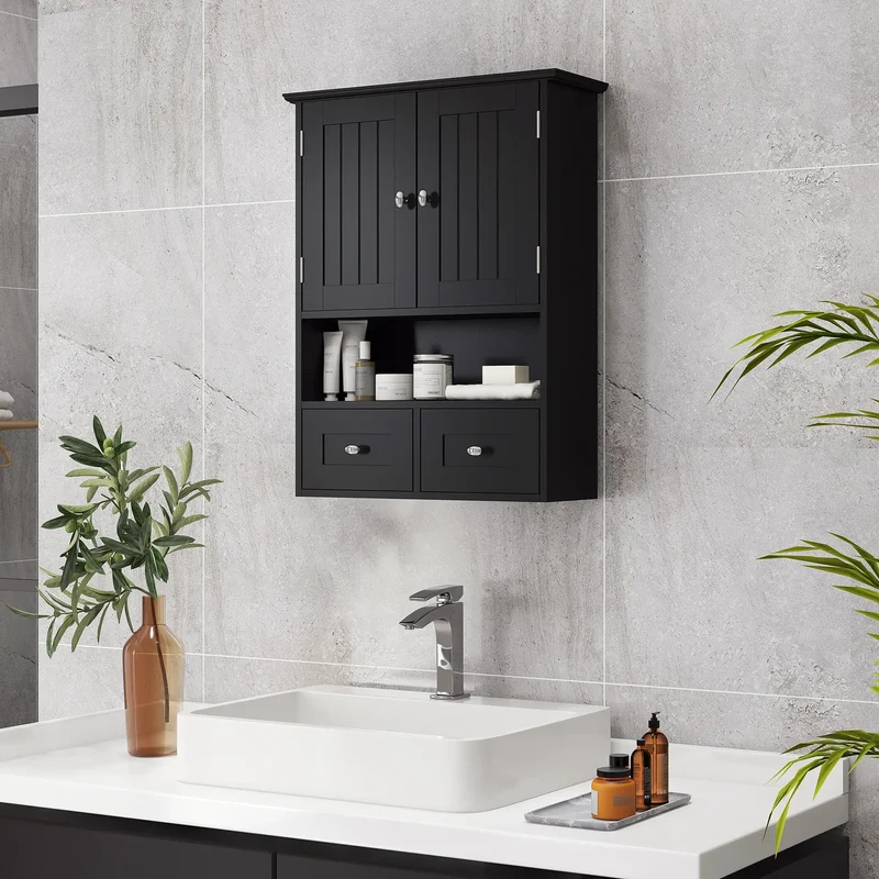 Medicine Cabinet, Bathroom Wall Cabinet with Shelf, Drawers, Black