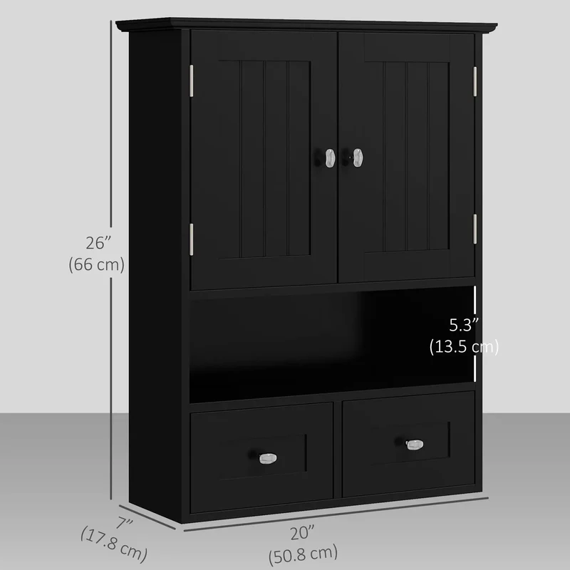Medicine Cabinet, Bathroom Wall Cabinet with Shelf, Drawers, Black