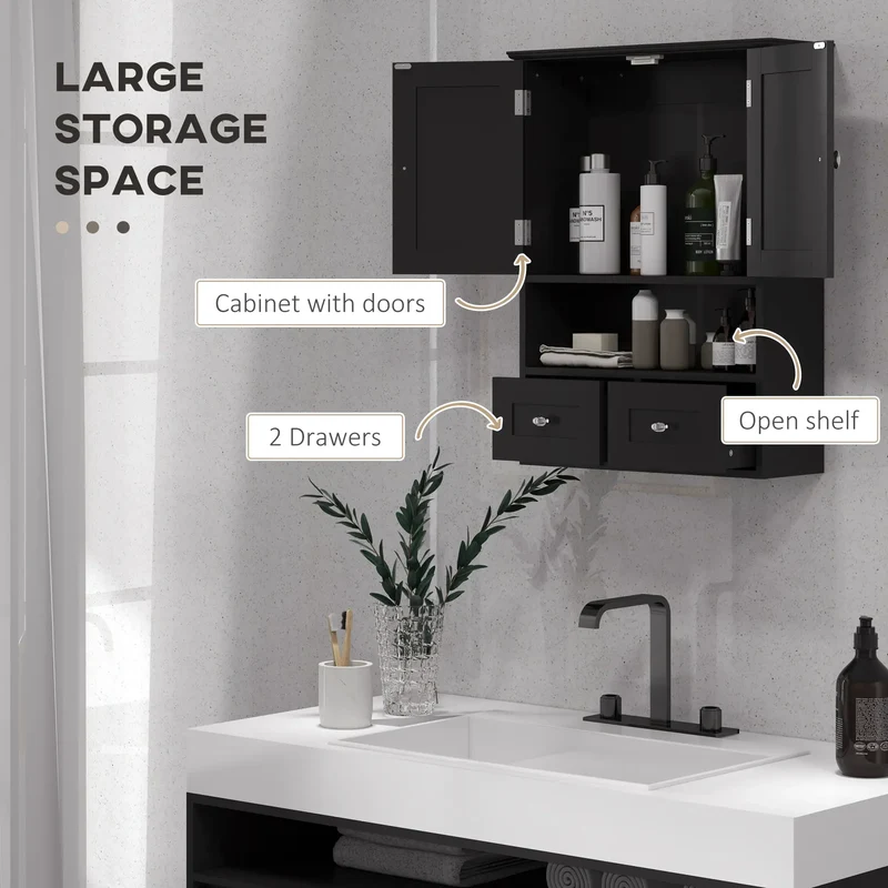 Medicine Cabinet, Bathroom Wall Cabinet with Shelf, Drawers, Black