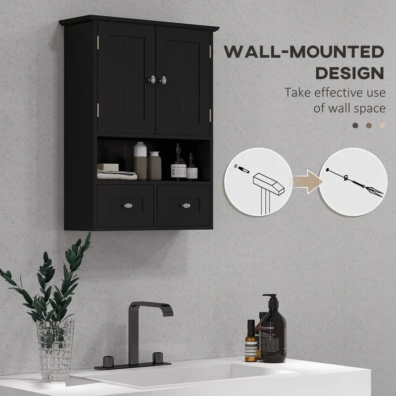 Medicine Cabinet, Bathroom Wall Cabinet with Shelf, Drawers, Black