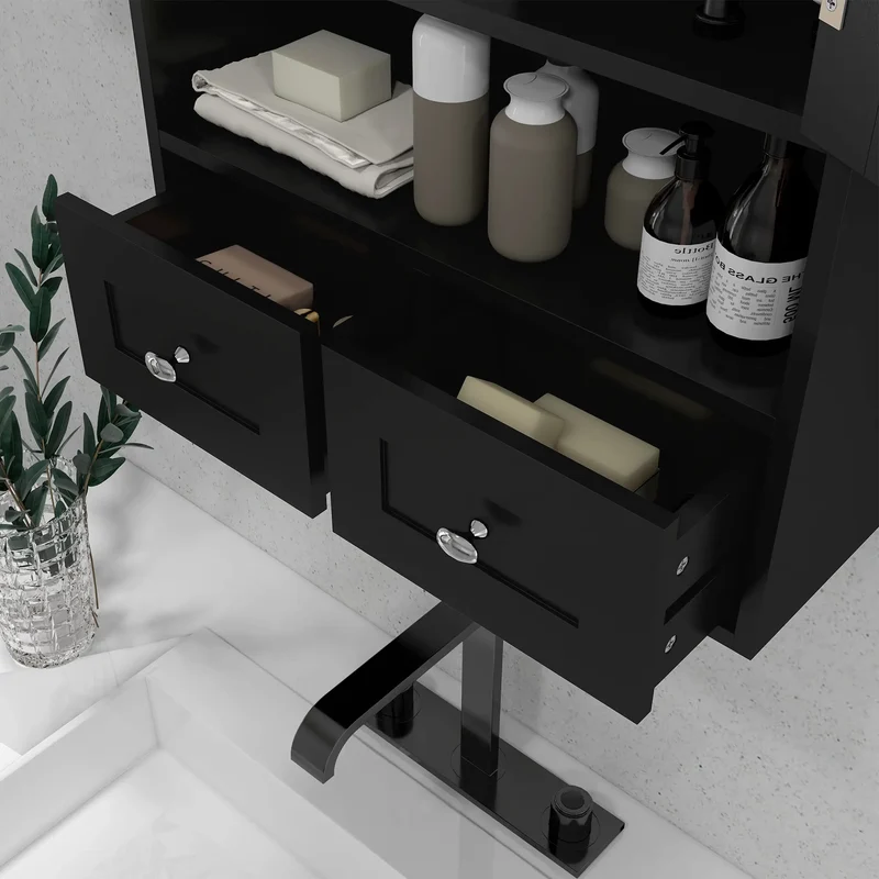 Medicine Cabinet, Bathroom Wall Cabinet with Shelf, Drawers, Black