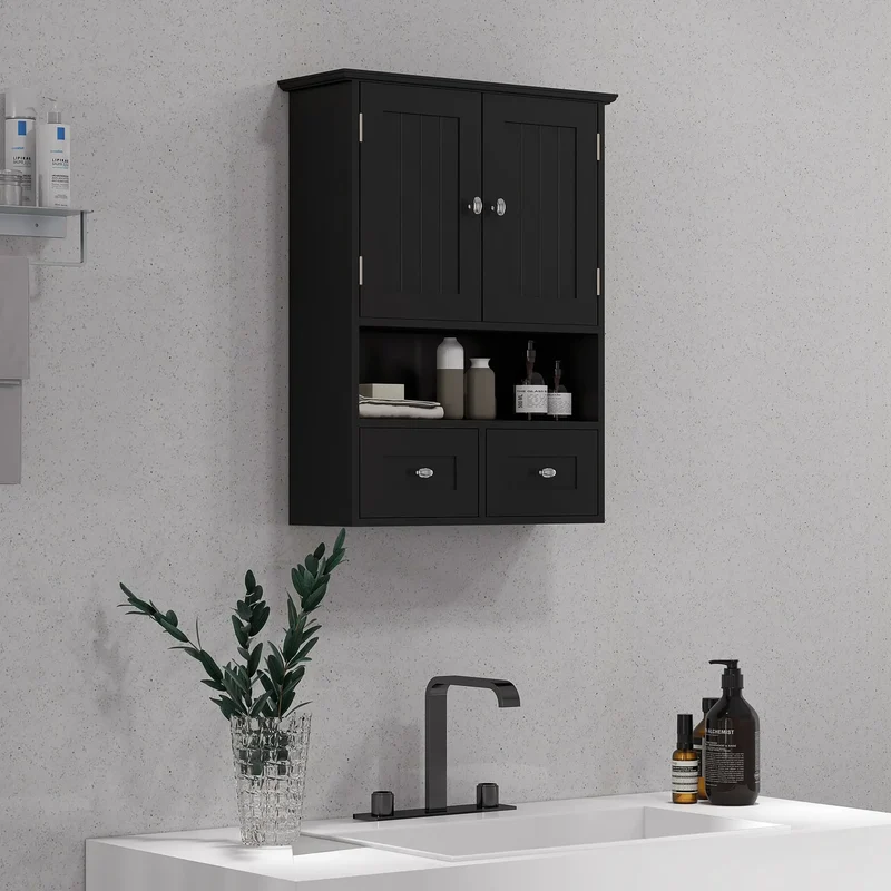 Medicine Cabinet, Bathroom Wall Cabinet with Shelf, Drawers, Black