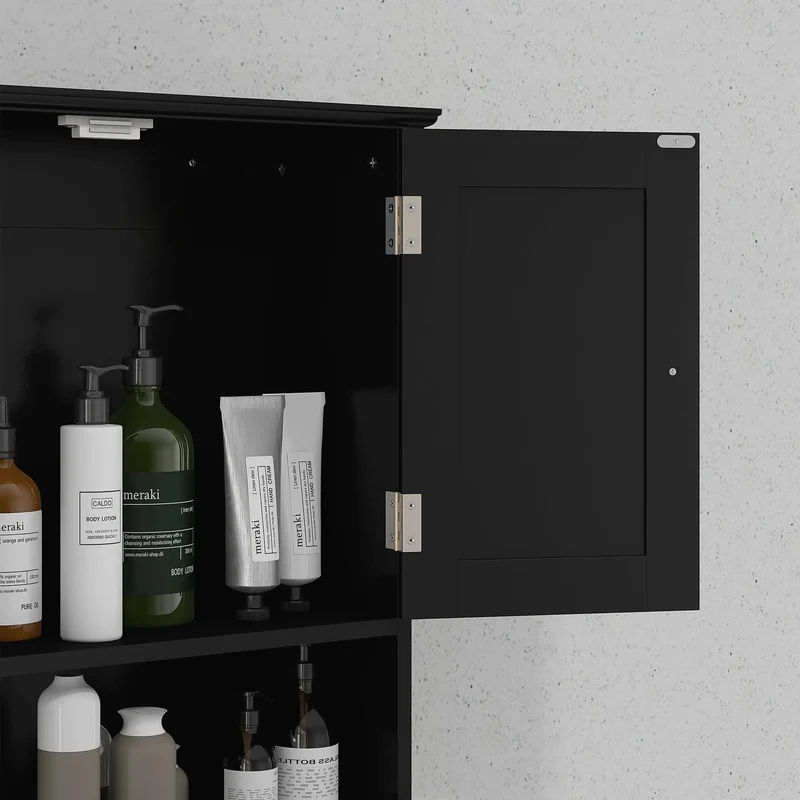 Medicine Cabinet, Bathroom Wall Cabinet with Shelf, Drawers, Black