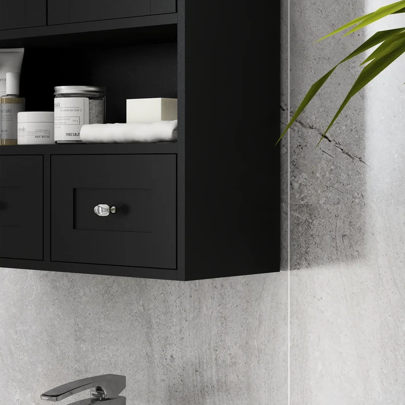 Medicine Cabinet, Bathroom Wall Cabinet with Shelf, Drawers, Black