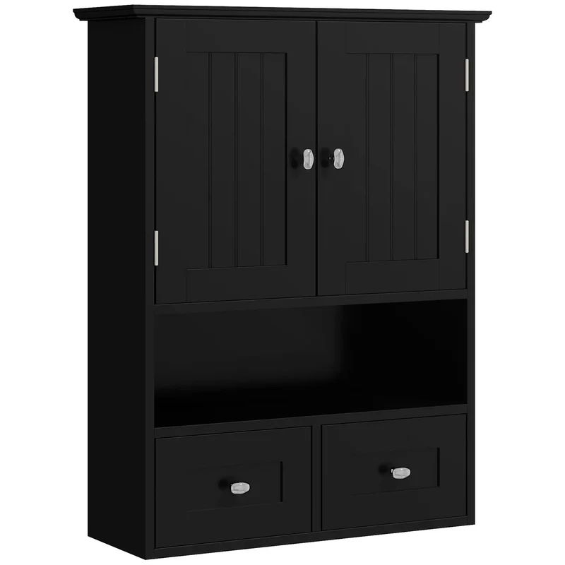 Medicine Cabinet, Bathroom Wall Cabinet with Shelf, Drawers, Black