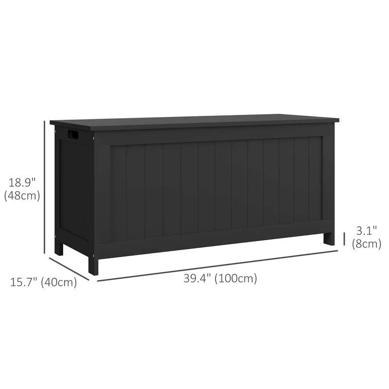 Storage Trunk, Modern Entryway Bench with Side Handles, Black