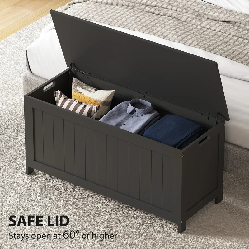 Storage Trunk, Modern Entryway Bench with Side Handles, Black
