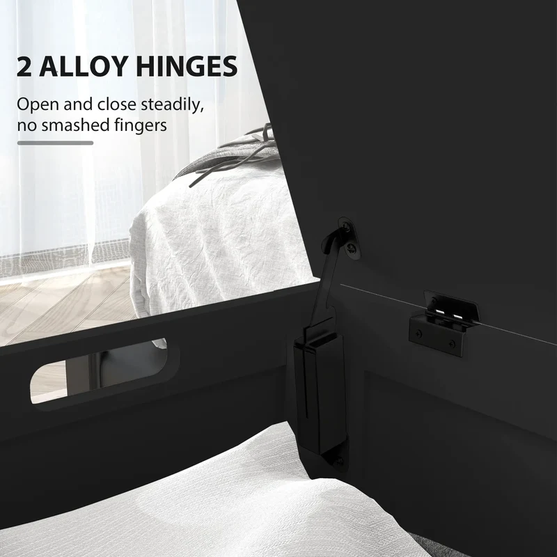 Storage Trunk, Modern Entryway Bench with Side Handles, Black