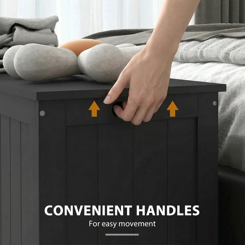Storage Trunk, Modern Entryway Bench with Side Handles, Black
