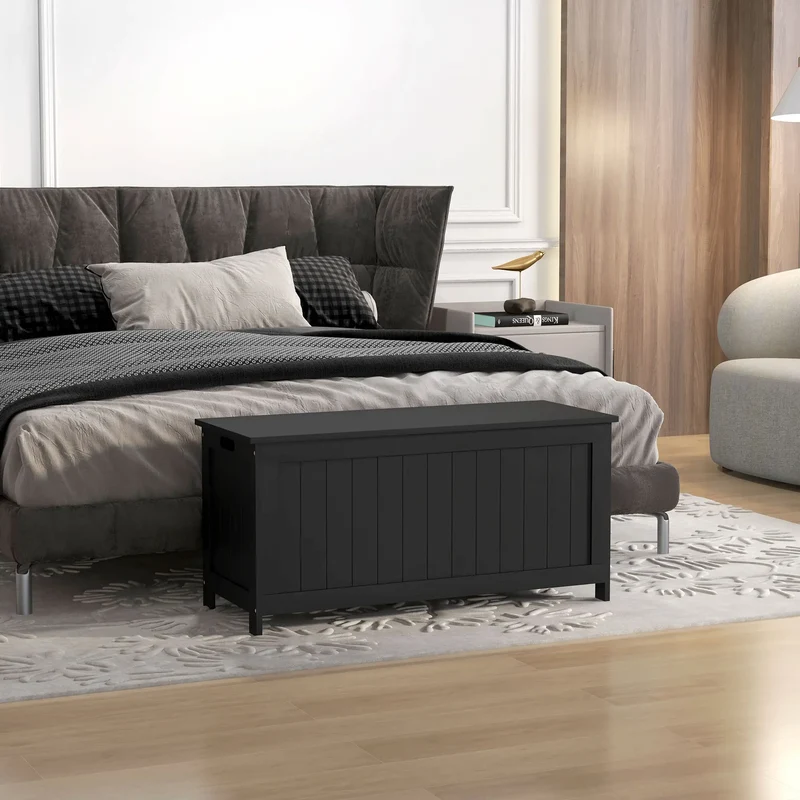 Storage Trunk, Modern Entryway Bench with Side Handles, Black