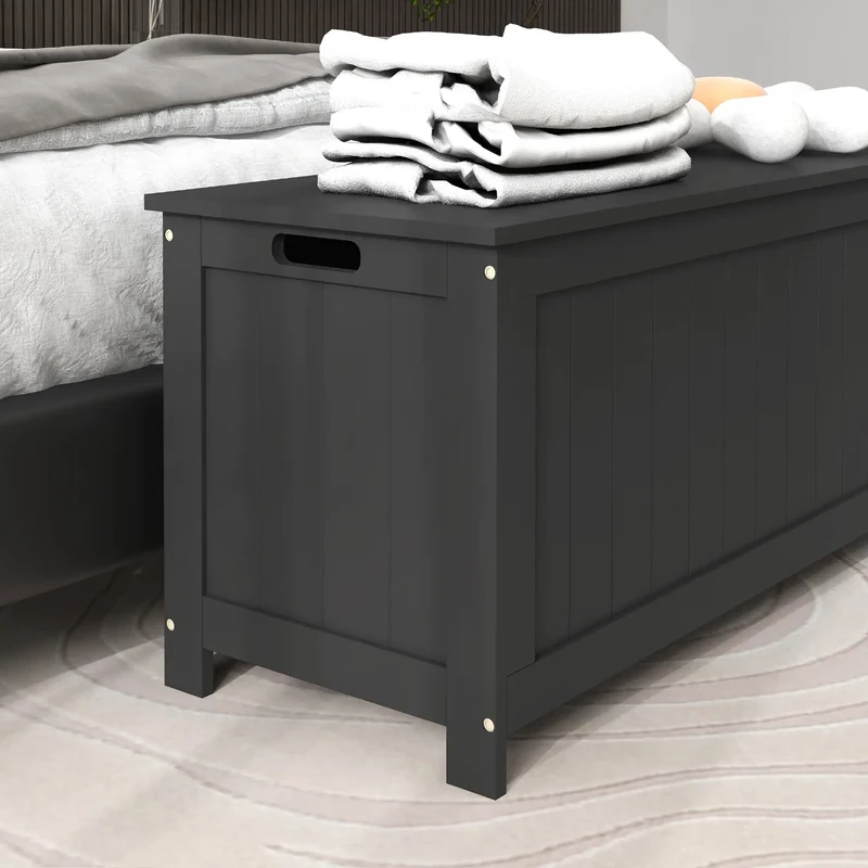 Storage Trunk, Modern Entryway Bench with Side Handles, Black