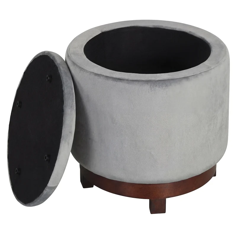 360° Swivel Velvet Foot Rest, Hidden Storage, Gray