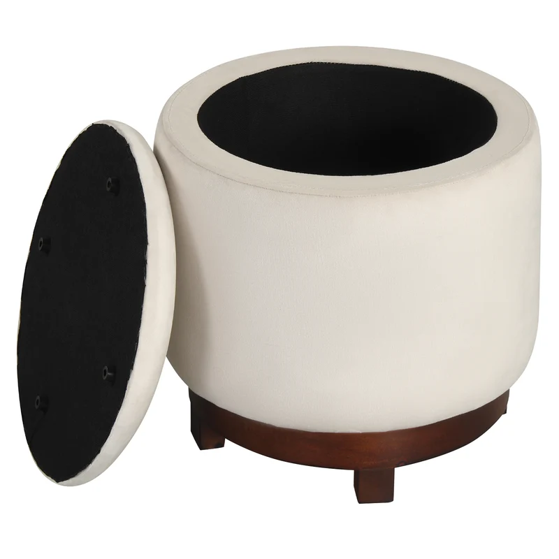 360° Swivel Velvet Foot Rest With Hidden Storage, White