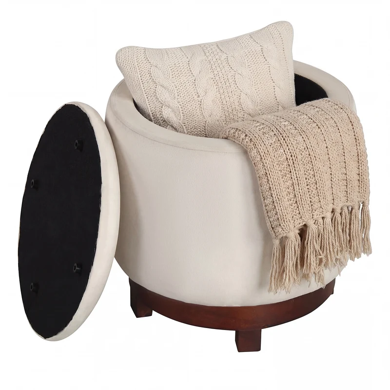 360° Swivel Velvet Foot Rest With Hidden Storage, White