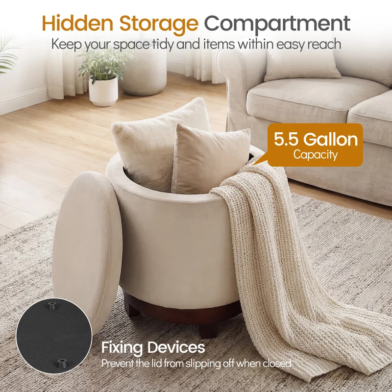 360° Swivel Velvet Foot Rest With Hidden Storage, White