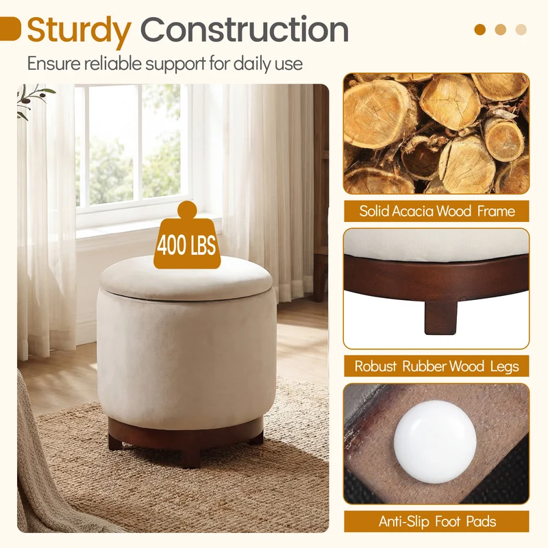 360° Swivel Velvet Foot Rest With Hidden Storage, White