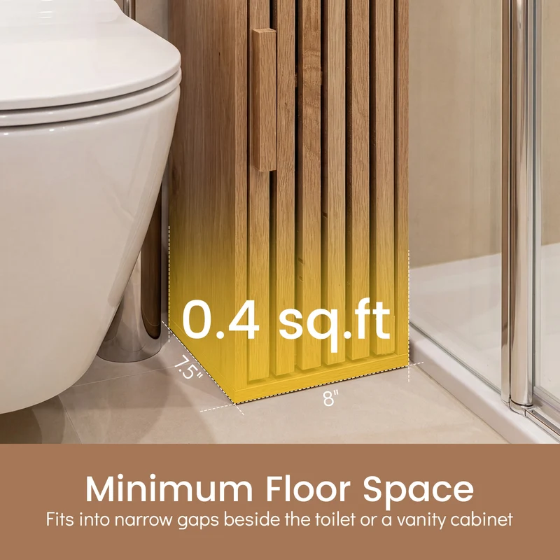Slim Freestanding Bathroom Cabinet, Toilet Paper Holder With Door, Natural