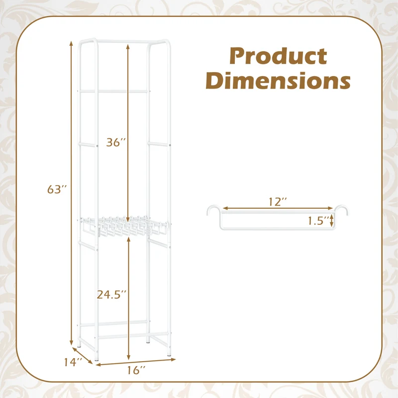 Slim Freestanding Coat Rack, 8 Hanging Rods Garment Organizer