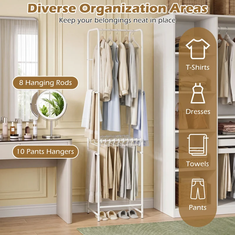 Slim Freestanding Coat Rack, 8 Hanging Rods Garment Organizer