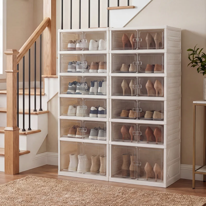Foldable Shoe Rack Organizer, 12-Pair 6-Tier, White