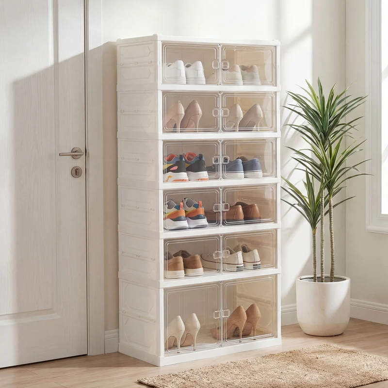 Foldable Shoe Rack Organizer, 12-Pair 6-Tier, White