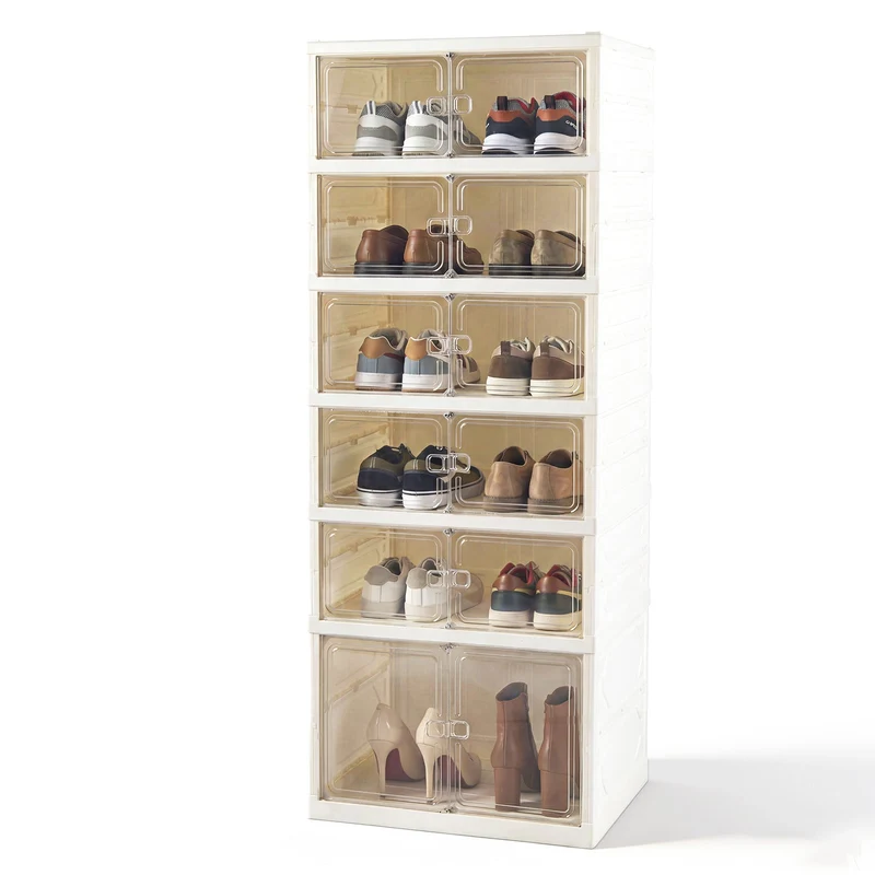 Foldable Shoe Rack Organizer, 12-Pair 6-Tier, White