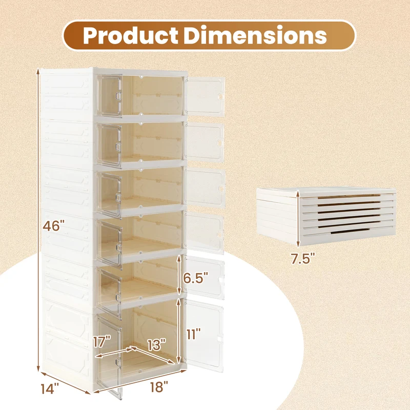 Foldable Shoe Rack Organizer, 12-Pair 6-Tier, White