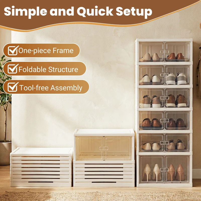 Foldable Shoe Rack Organizer, 12-Pair 6-Tier, White