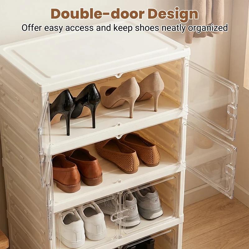 Foldable Shoe Rack Organizer, 12-Pair 6-Tier, White