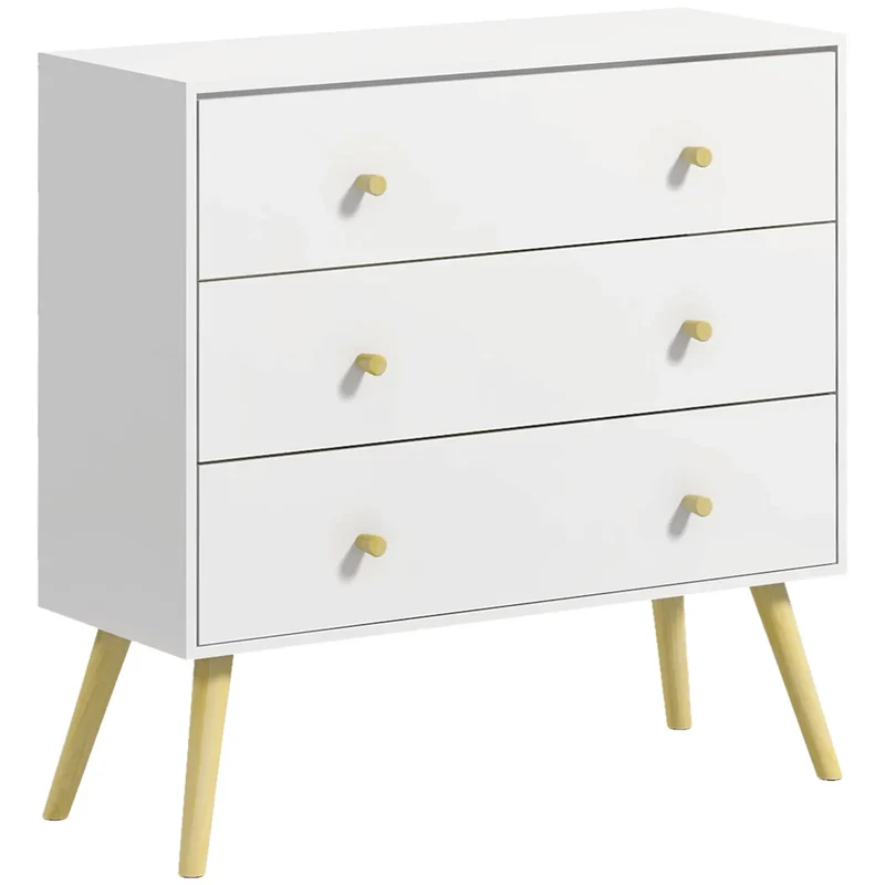 Dresser, 3 Drawers, Solid Wood Legs, Storage Organizer, White