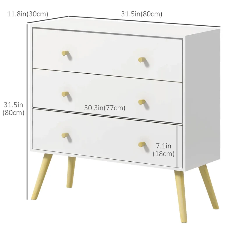 Dresser, 3 Drawers, Solid Wood Legs, Storage Organizer, White
