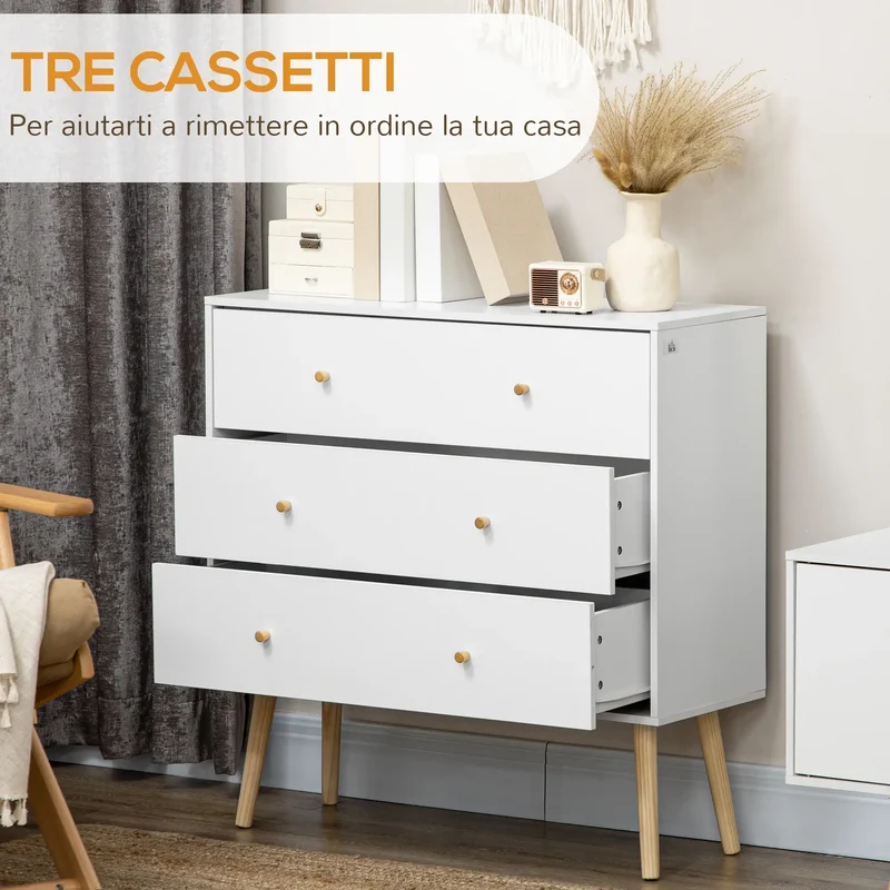 Dresser, 3 Drawers, Solid Wood Legs, Storage Organizer, White