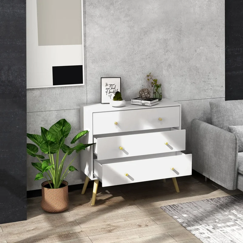 Dresser, 3 Drawers, Solid Wood Legs, Storage Organizer, White